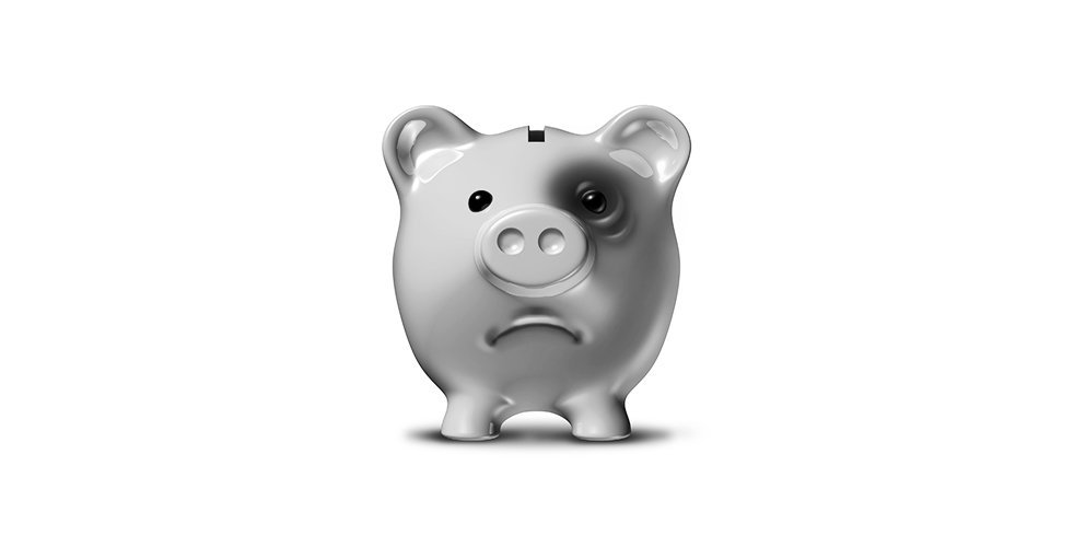 Piggy bank with black eye